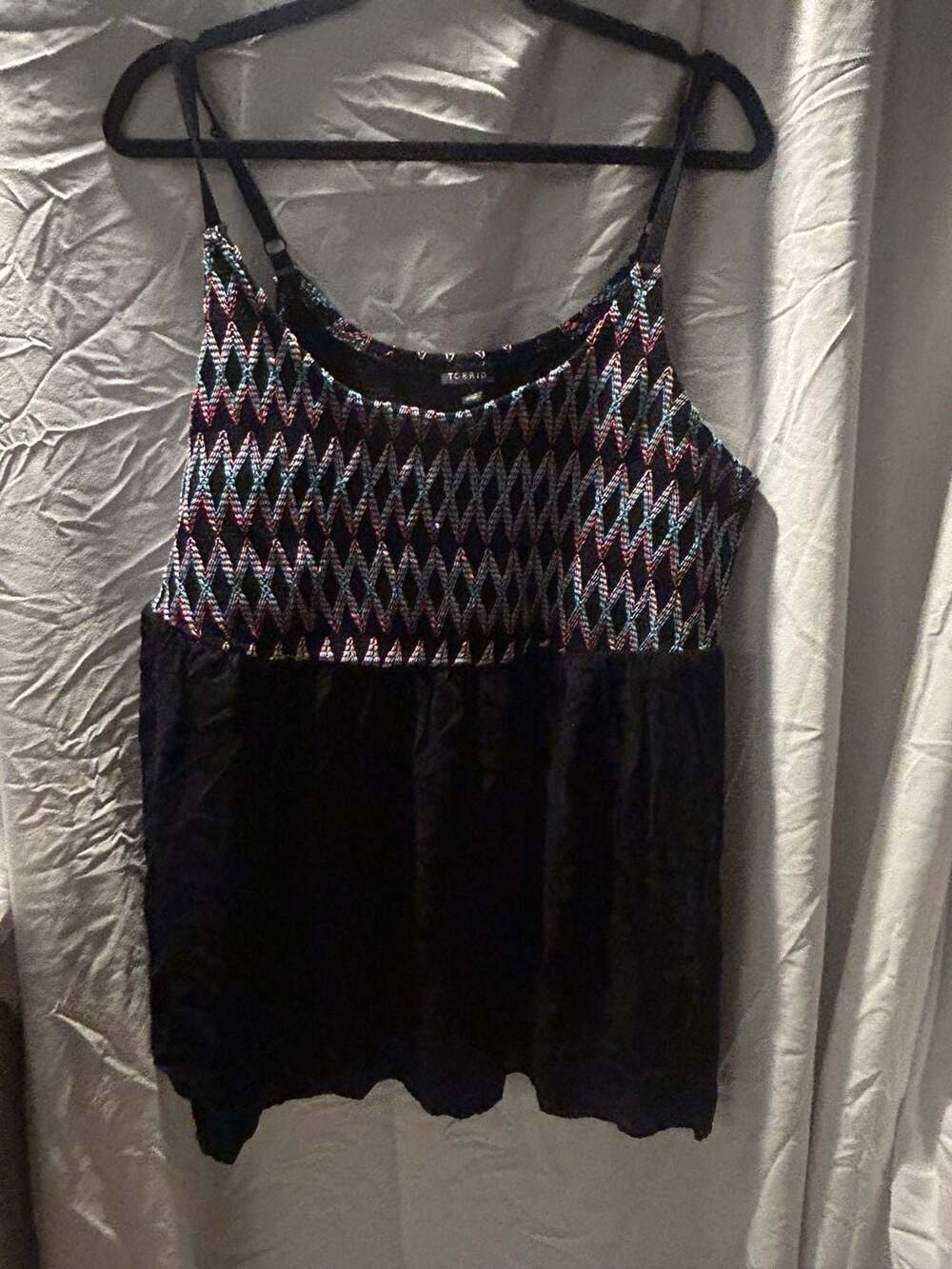 Torrid Babydoll Cami Size 3 Black Embroidered Smocked Tank Top